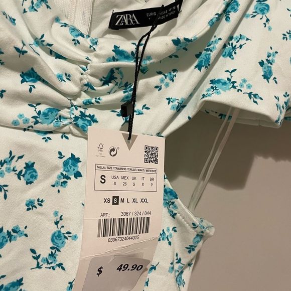 NWT Zara Floral Puff Sleeve Cutout mini dress Sz. S and M - Picture 4 of 5